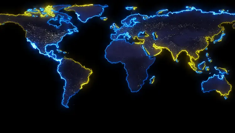 Mapa del mundo iluminado